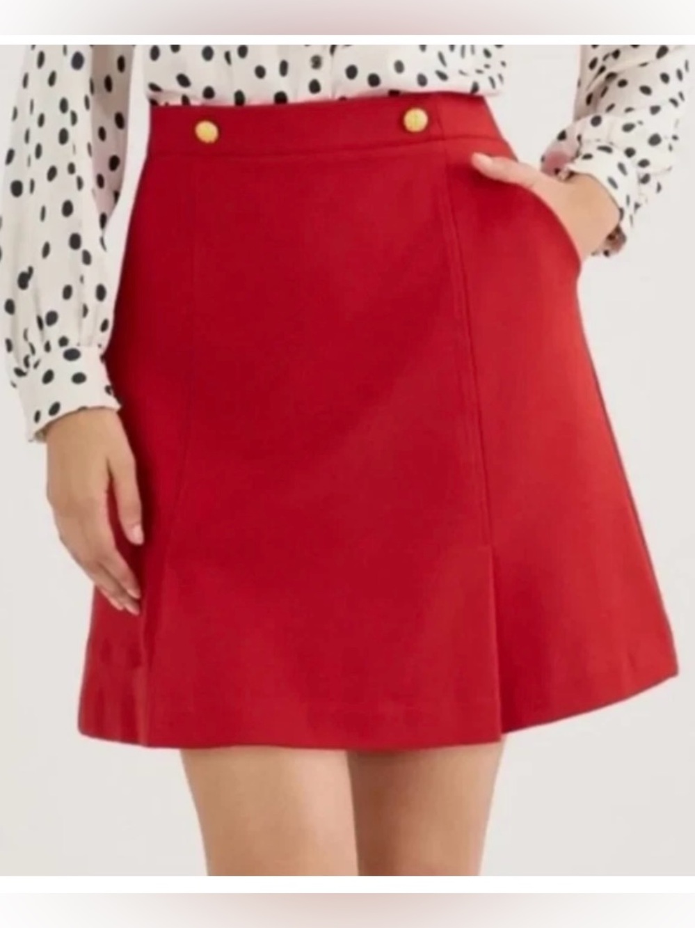 Cabi 2 skirt red broadcast mini preppy gold buttons old money preppy twee